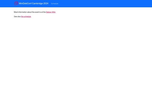 screenshot of MiniDebConf Cambridge 2024 - jcy5dycsu5shg2cxnpojrk6a4evewvcao3uutf2ntpxfu6cxjemyn5qd.onion