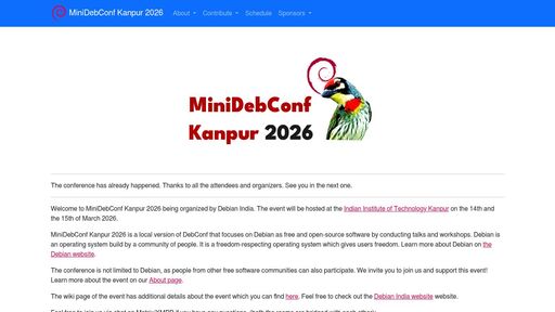 screenshot of MiniDebConf Kanpur 2026 - http://hytx72zv5kaopo3g2u6smwk7hbc5piamgpn635lu7t4eoxkaj2icguyd.onion