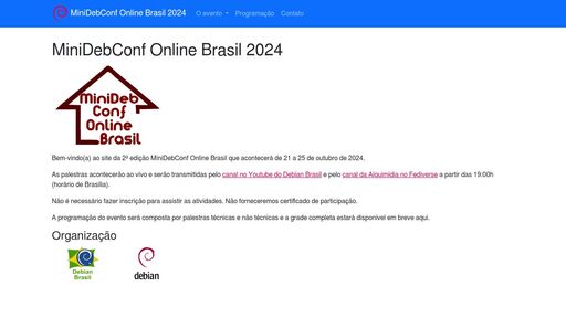 screenshot of MiniDebConf Online Brasil 2024 - bs4pehkxbjaiqgiyg7xftd7nhphxlj3vnrh3ynadugldwxiupbgysgyd.onion