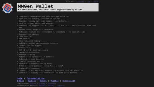 screenshot of Getting Started with MMGen Wallet - mmgen/mmgen-wallet - Forgejo: Beyond coding. We Forge. - http://mmgen55rcktxsuvmprfuezsk27ix4qzs2los5pcxffqvjyeyk4z7axid.onion/project/mmgen/mmgen-wallet/wiki/Getting-Started-with-MMGen-Wallet