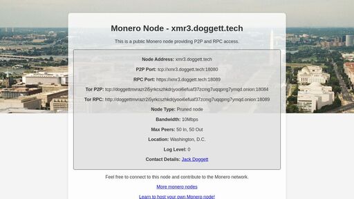 screenshot of Monero Node Status - xmr3.doggett.tech - doggettmvrazr2i5yrkcszhkdrjyooi6efuaf37zcmg7uqqprrg7ymqd.onion