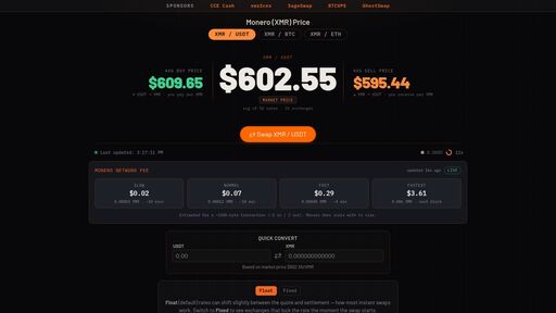 screenshot of ETZ-Swap Monero (XMR) Price — Live Rates & Chart - http://zfvfngarcjvw2xjlu23glxlp7hjfb5dkxxwi4yfuvlf34cihne3xmzad.onion/exchange/etz-swap