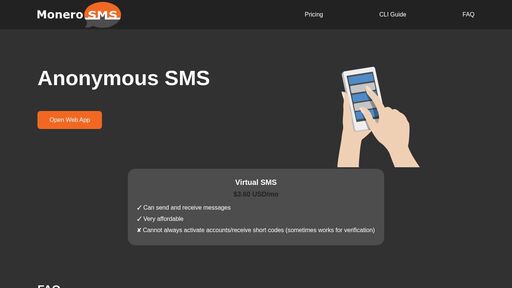 screenshot of MoneroSMS - http://xmr4smsoncunkfgfjr6xmxl57afsmuu6rg2bwuysbgg4wdtoawamwxad.onion