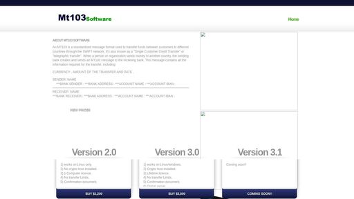 screenshot of MT103 | SOFTWARE | HOME - d6m4dqqsy6c3eicibw37iqddo6g73edtgbhkep7uigvscsi4yhm6toid.onion
