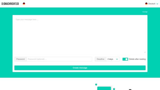 screenshot of Nachricht.co - The encrypted one-time message - http://epxso4hkp55kiju5wdm3crbmpsudzmprx5rsidb5bm5gnztjzhkyykyd.onion