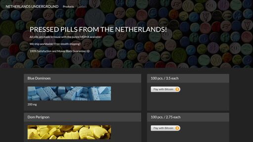 screenshot of Netherlands Underground - #1 Pressed Pill Source - http://avqrkocbtipbwruenxzuznatdgmvi3gjkd6vjhq35jaxvtwhkzjtdjad.onion