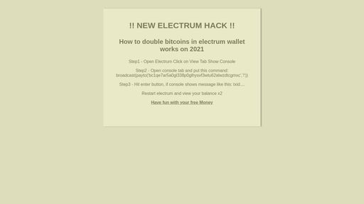 screenshot of New Electrum Hack - Double your Balance - http://cardsgx5jt2g7ar63xrynifayqbycb5euxg6fq5i44rakjh65zviypid.onion