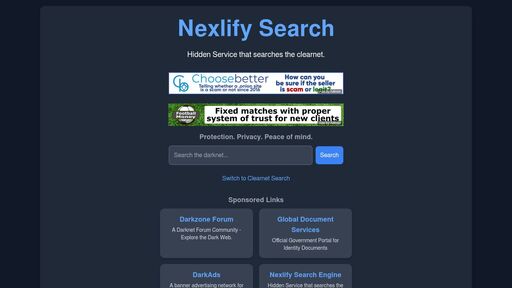 screenshot of Nexlify - Search the Web - http://supazdvvgkqgclm4lgorpsr7hpv7v7q4cqmc3jfno62zxl47lup4miad.onion/index.php