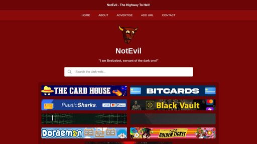 screenshot of NotEvil - Search Tor - notevil2ebbr5xjww6nryjta7bycbriyi2vh7an3wcuovlznvobykmad.onion