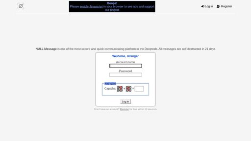 screenshot of Api - NULL Message - http://nullmesrgq46dj52ofdpnyauebmnciwweblxbeiltj6vds32f4m2deid.onion/api.php