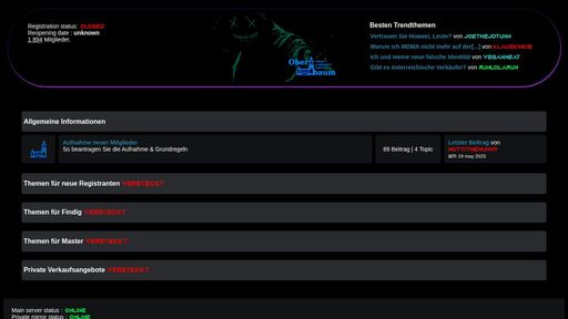 screenshot of Oberbaum Forum - http://pjynx7h2fag2nkg7yqj2rtboovryn7azeovvw7fxruuaeabiewar5wid.onion