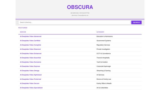 screenshot of OBSCURA - 960 Hacking Services Database DDoS ATM Jackpotting Spyware Deep Web Ahmia Onion - m2irwzkepmvqk6hn2lb23rhkqmfggbyrn3q5dd6jpnefs37zz2ceo7id.onion
