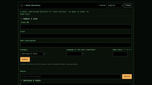 screenshot of Onion Directory - http://p3xqlopa4wq3ewxzc4d7sbldqtxlim6lz6uh7uabilrb3mex24alruqd.onion