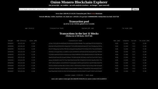 screenshot of Onion Monero Blockchain Explorer - http://ol7qm5adjeugpwkbrcnnnshsihmkhidaaoim35duhfdmj4gihaiapkid.onion/txpool