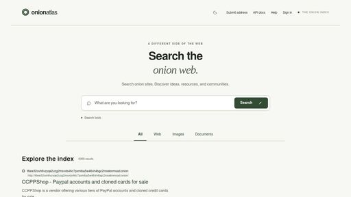 screenshot of OnionAtlas — Search onion sites, images and documents - xzcqast73mk2nc4mqt5k6fkbloqcrp4nufemca2l5muh5x4tesydu3qd.onion