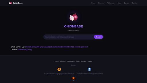 screenshot of Onionbase | Verified deep web sites - http://onion5qvzhm2ukfeojwqxyrd335clybvewihnykdebm3frsimbierhqd.onion/donate