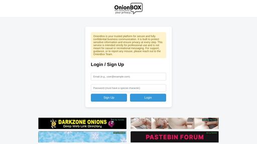 screenshot of OnionBOX - Secure Anonymous Messaging & Private Chat - o5j2swhvmmzts2dgwvgwxj45r66p6ueuhlizmwvkfe756om7gnjvgtid.onion
