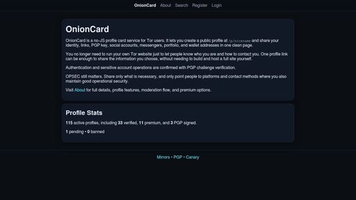 screenshot of OnionCard - Home - 3hi4dj3qcl3qg646widl2tdhq5uaxgmr2hgr2toortso7lkrxpydb6ad.onion