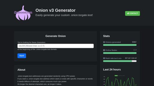 screenshot of OnionGen - v3 Onion Generator 🧅 - http://oniongenqviig2chcaxtdc4spi4lrvhe3akf3676vhisauvtqsruhhqd.onion