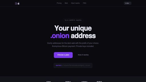 screenshot of OnionMarket — Vanity .onion адреса - brogenera37g7ird3l5crwg7wmwde74l6rfntvtq27dlaiwvqo5j4qqd.onion