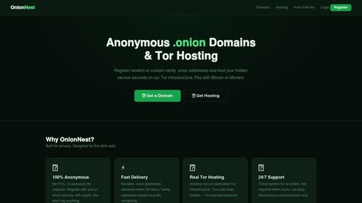 screenshot of Login — OnionNest - http://ggpxbmbv6lmdcpqrtzp7vsmnyvu3ytq4ahlg2lmjpcemw5mkq4v3r7yd.onion/login.html