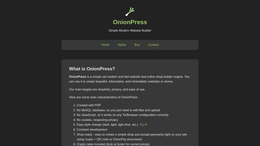 screenshot of OnionPress — Simple Modern Website Builder - http://opressxa3ooqtz65h42hxlcnlokpj2kmz7ggaqdm4n57hv64ar4qxwqd.onion?style=lightblue