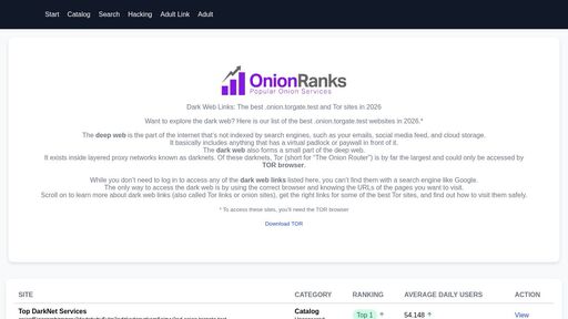 screenshot of OnionRanks | Deep Web Links | Darknet Links - http://onioncoqc5jqc4qt6lts3cvsrv6lgny6hg7sq66yde4tr4v6vfgmpcyd.onion/search.php