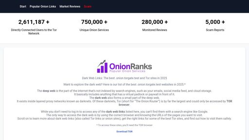 screenshot of OnionRanks | Deep Web Links | Darknet Links | Deep Web Guide 2025 - rankingpjh5e5spspm4psdq6nohfzvwf5653khurfzmccyxqnu2lhgyd.onion