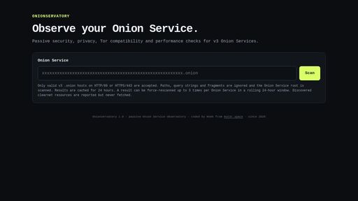 screenshot of Onionservatory · Onion Service security check - mlrrgovihfhangc7alm7c3wrwffyuou3anfnfoe4r37ujmdkroik7xyd.onion
