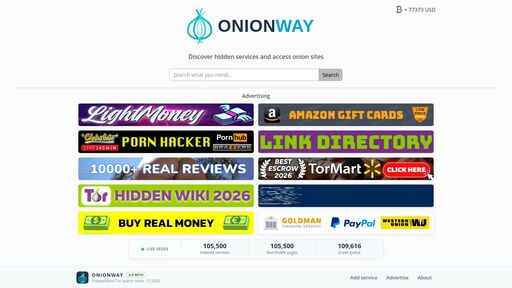 screenshot of OnionWay - Onion Search Engine - http://oniwayzz74cv2puhsgx4dpjwieww4wdphsydqvf5q7eyz4myjvyw26ad.onion