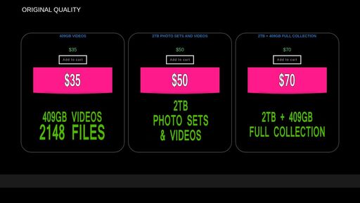 screenshot of 409GB VIDEOS – ORIGINAL QUALITY - http://uvkarqikbarkq7yfxxnsaweajppghut7pzc7b72xhl23bvpcejlv6yid.onion?product=original-quality