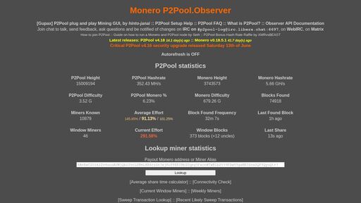 screenshot of P2Pool.Observer - p2pool2giz2r5cpqicajwoazjcxkfujxswtk3jolfk2ubilhrkqam2id.onion
