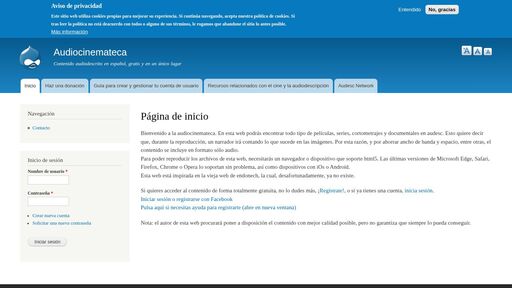 screenshot of Página de inicio | Audiocinemateca - 3vynrelomm3k43lqhetkztg2o25eif4hrppodo225gqhvglxv3bc7jqd.onion
