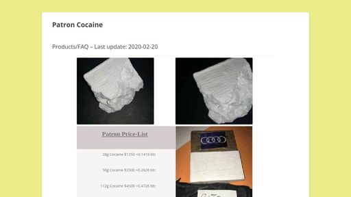 screenshot of Patron | NL Darknet Cocaine Store – Operating on the following markets: Empire, Wallstreet - http://caqvml3czygopl7h6i6uoykx6crncokd5cwubopugzzyb4xjztns3mqd.onion