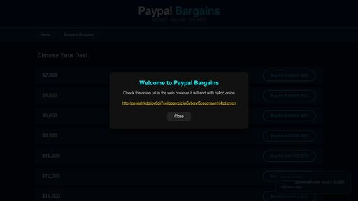 screenshot of Paypal Bargains - Buy PayPal with Bitcoin - http://paypalvkdgjjpy6oji7cnjigbgcrcljzipi5vbdryf5csocnaamhj4qd.onion?s=10000