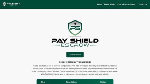screenshot of PayShield Escrow - http://5z6xujpne2foy6imku25scx75bhqzjvxxdguwct523ib6c4kghnlamad.onion