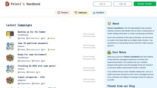 screenshot of Pelosi's Handbook  - best insider trading calls you can find - rar3cy2pf32u3iufa457p52ubq5wygx3cea7oairzjk7sznkb2wcyjqd.onion