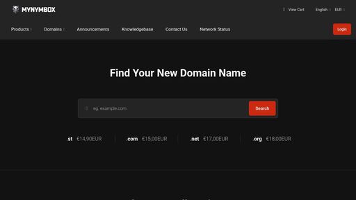 screenshot of Portal Home - Mynymbox Hosting LLC - mynymefqtjhkxg67sj5orcsu75ofhvnyk7tpuowfe4jyhfvqsfsbhzyd.onion