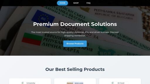 screenshot of Premium Document Shop | DocShopPro - di4rj2wid6epe6ppzxuhg62rq3f3whvbabafnjklk2gs5r2hermeo7yd.onion