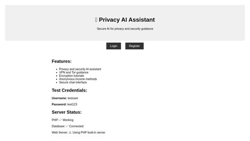 screenshot of Privacy Assistant AI - rr6wnaqus5hykxsu4n4jdhwqx33ggrcn7ep7x6qa2xuzo4hdrlu6hpid.onion