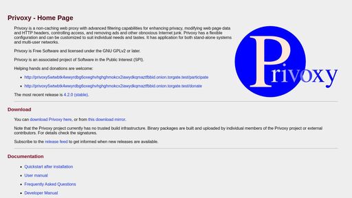 screenshot of Privoxy - Home Page - http://l3tczdiiwoo63iwxty4lhs6p7eaxop5micbn7vbliydgv63x5zrrrfyd.onion