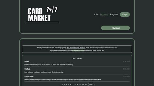 screenshot of Products - CARD MARKET - scplsya3b6dqiwil5y64xokn3qp4sakpztypmdpprdrrvnmi5wm6cvad.onion