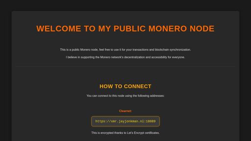 screenshot of Public Monero Node - 2cnrtuprdw5ylmnusssmob5ia2tydg6bdtzjce7iyrtl3x4zgi52lrid.onion