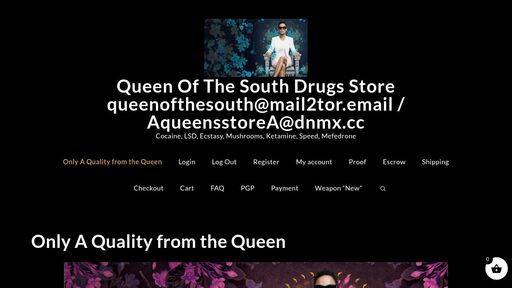 screenshot of Queen Of The South Drugs Store queenofthesouth@mail2tor.email / AqueensstoreA@dnmx.cc – Cocaine, LSD, Ecstasy, Mushrooms, Ketamine, Speed, Mefedrone - tdoobwweuy365b5c3v42kvcdzj63bjhld5krjgxrqsqnyx56c2ss4mad.onion
