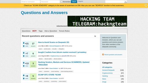screenshot of Questions and Answers - wo4rfvds5stczlrmsmtva6mb2sjbzhtxhodyz2siukdurhgvhv7cphad.onion
