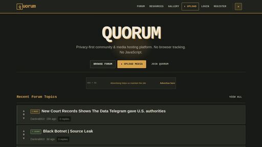 screenshot of Quorum - Quorum - quorum5gxmkr7qfxixap5d4clac6x2kamxkqnr45kjwxrh2lelpvjoid.onion