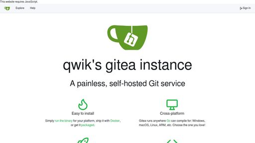 screenshot of qwik's gitea instance - qwikoob2jgyfaqsgenwvma4h3z44gei7a6ou7zcwd4c2mhuerakrywqd.onion