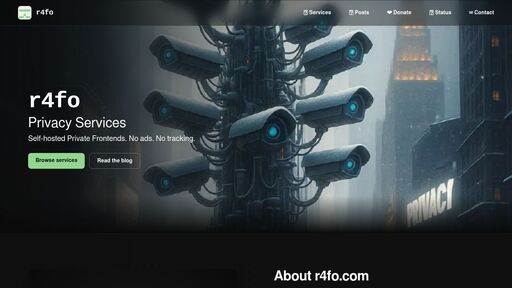 screenshot of r4fo | Self-Hosted Private Frontends - r4focoma7gu2zdwwcjjad47ysxt634lg73sxmdbkdozanwqslho5ohyd.onion