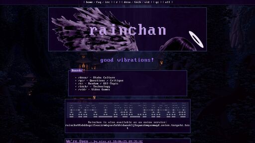 screenshot of RAINCHAN - rainchn44xkddugci5xaczrm6qxav5ebhidwook3j3oywus6mqaomwyd.onion