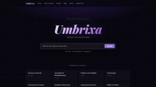screenshot of Search the hidden web — Umbrixa - znqacmiqrq6vc55ddewoio4ovsqi5ypt2p4kemyccgustushy4gv66id.onion